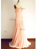 Peach Sweetheart Chiffon Slit Long Prom Dress